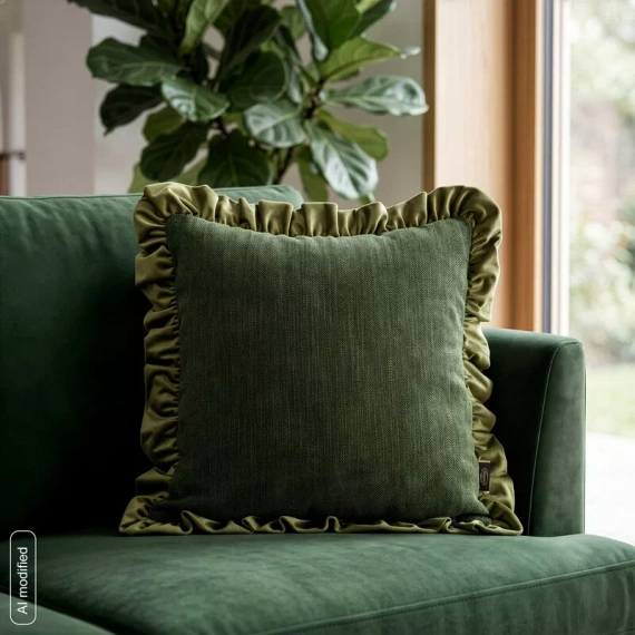 Eurofirany Elvara federa decorativa 45x45 in velluto con volant - oliva