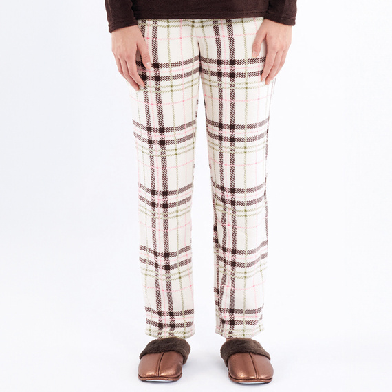 Pigiama marrone Liliana Sorbetto - caldo pile a quadri con ricamo