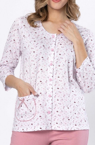Pigiama da donna Dobrusia 1636 - cotone rosa, manica 3/4, abbottonato