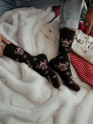 1290-033 Calze natalizie da uomo Milena - Renna sorridente, marrone