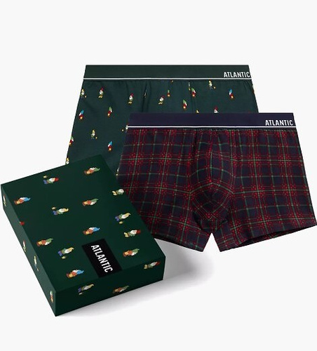 2GMH-031/25 Boxer Atlantic da uomo - cotone con elastan, fantasia colorata, confezione da 2 pezzi