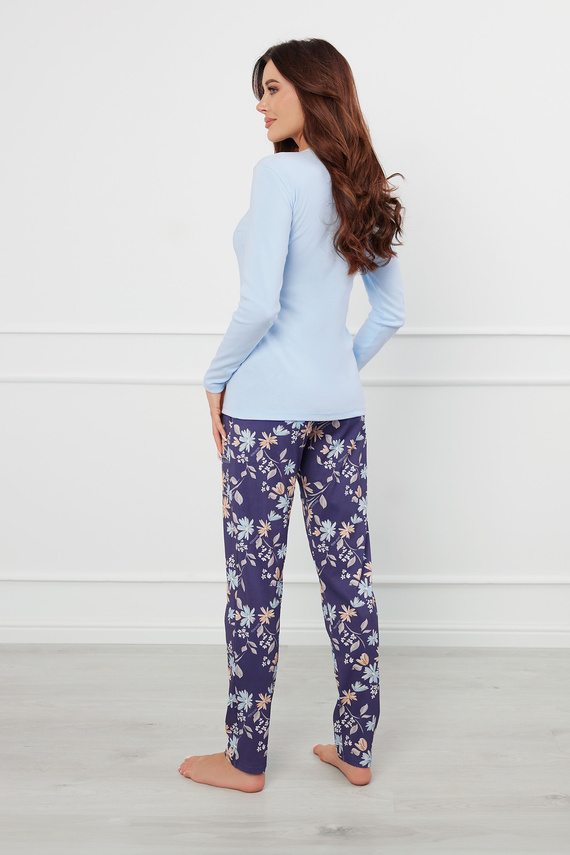 Pulia Pigiama da donna a maniche lunghe, pantaloni lunghi Moda italiana - blu/stampa