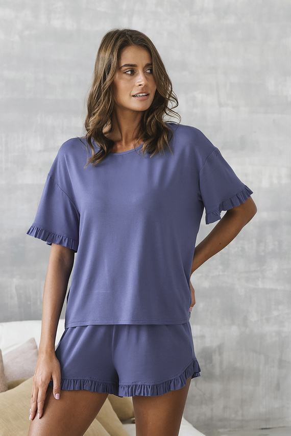 Stile Pigiama da donna a maniche corte, pantaloncini Moda italiana - blu