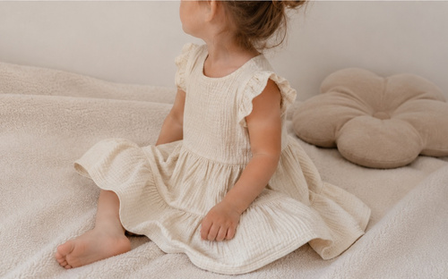 Mamatti SE50503 Abito in Mussola Ecru Leggero in Cotone per Bambina