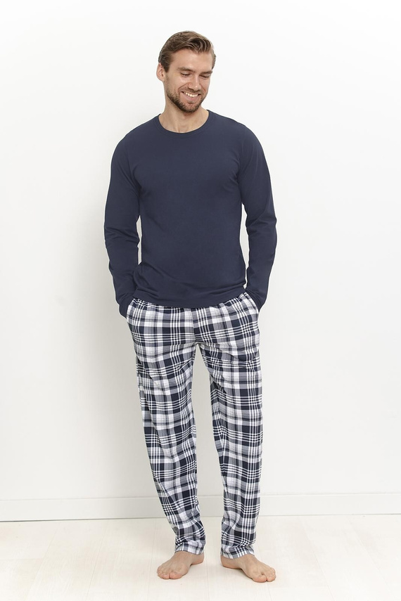 Pigiama Uomo Taro 3664 Dante Blu Navy 100% Cotone Manica Lunga