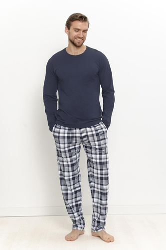 Pigiama Uomo Taro 3664 Dante Blu Navy 100% Cotone Manica Lunga