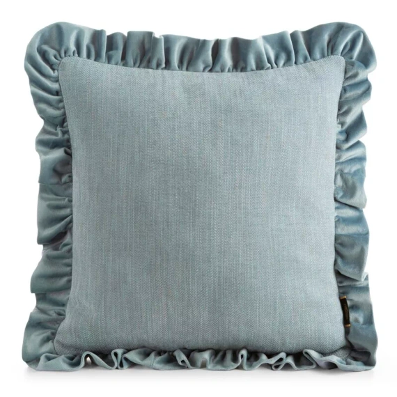 Eurofirany Elvara federa decorativa 45x45 in velluto con volant - blu