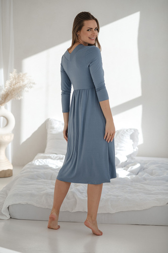 Star Light Camicia da notte in bambù per la gravidanza e l'allattamento 7/8 Milk&Love blu - traspirante, per l'ospedale, comoda per l'allattamento