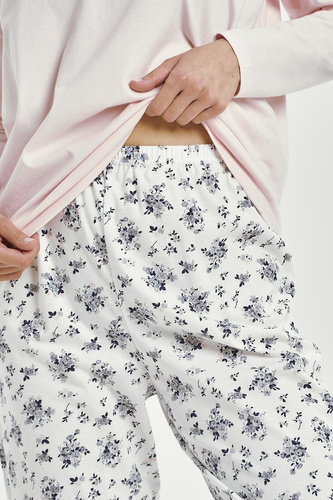 Ella 3450 Taro pigiama donna rosa cotone manica lunga confortevole