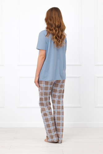 Pigiama donna Italian Fashion Delma 100% cotone a quadri pantaloni lunghi - acciaio