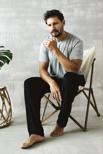 Dallas Pigiama uomo manica corta, pantaloni lunghi Moda italiana- melange/nero