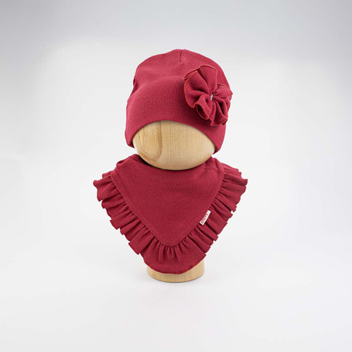 Cappello e foulard per bambina Nicol 141967 in cotone con fiore e balza - bordeaux