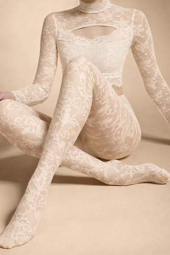 Collant donna Knittex Chantilly 30 den – collant con motivo floreale ecru