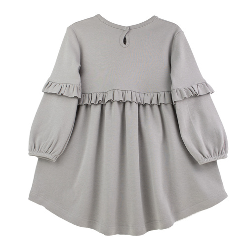 141971 Abito Nicol a maniche lunghe - grigio, in cotone, con balze