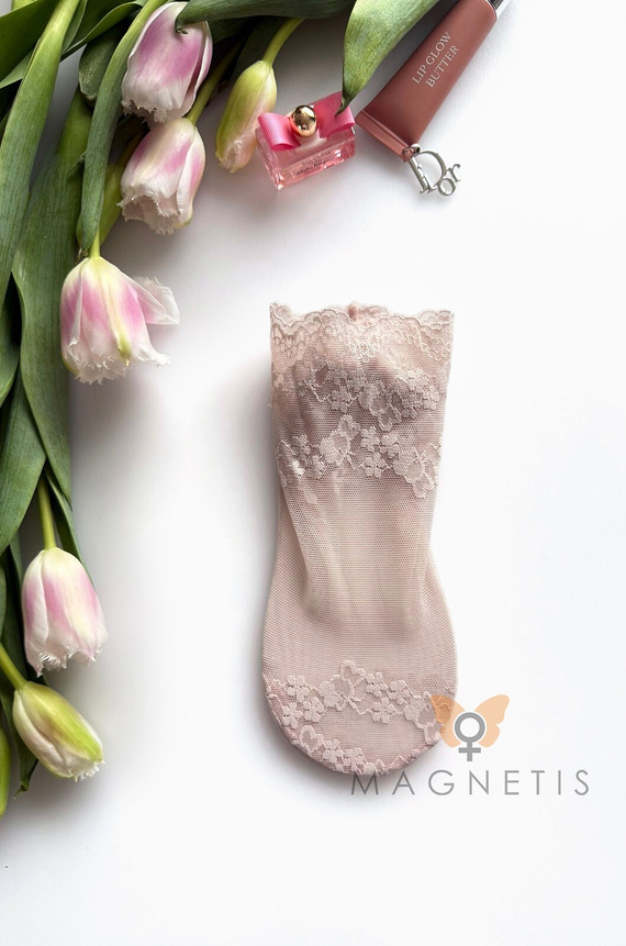 Calzini donna in pizzo Magnetis GC-251134 con motivo floreale e suola in cotone light pink
