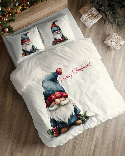 5826 A Christmas Dreams Detexpol biancheria da letto in cotone color crema con gnomo di Natale - set natalizio 100% cotone