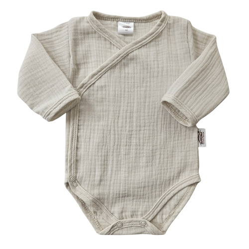 Body in mussola Just Muslin 03235BE Makoma beige- manica lunga, chiusura a busta, 100% cotone