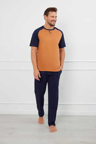 Alexander Pigiama uomo manica corta, pantaloni lunghi Moda italiana - cognac/granata