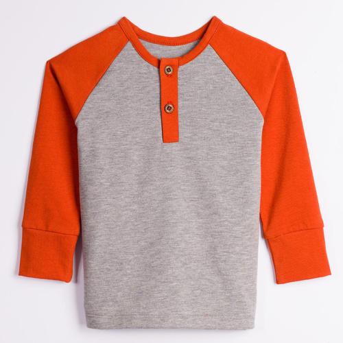 228138 Nicol FARMA Maglia Henley raglan bambino grigia ruggine cotone