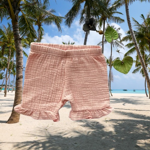 Mamatti SZ50310 pantaloncini bambini in mussola rosa sporco, traspiranti ed eleganti