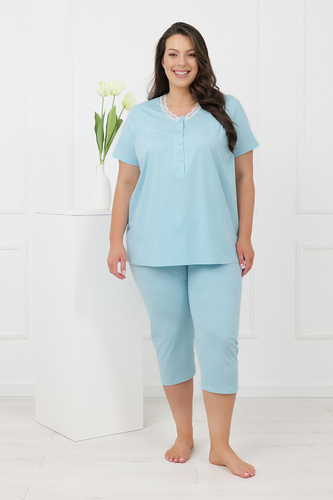 Hemaria Italian Fashion pigiama donna cotone 3/4 plus size turchese