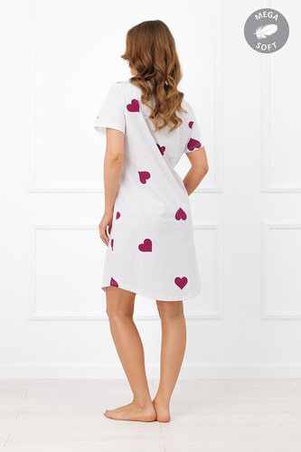 Italian Fashion Kioga Camicia da notte Mega Soft ecru con cuori manica corta