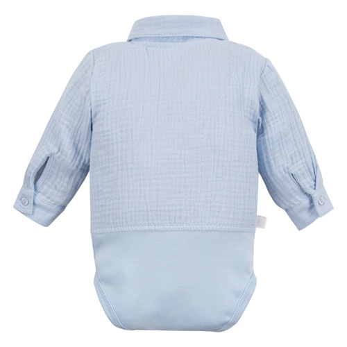 Corpo camicia in mussola da cerimonia con colletto per bambino Eevi elegante- blu