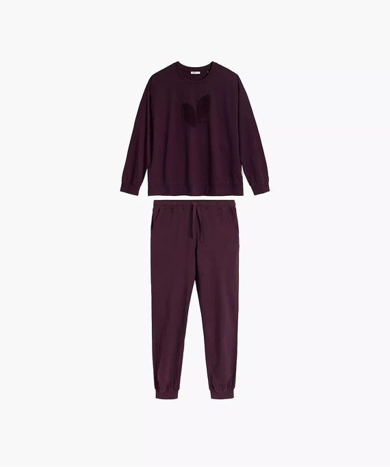 Atlantic NLP-517 Pigiama Donna Lunga 100% Cotone con Polsini vino