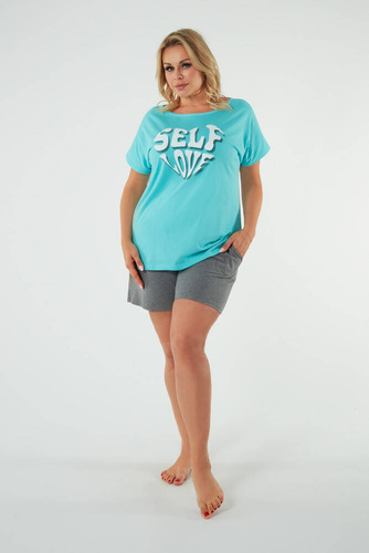 Selfie Pigiama da donna a manica corta, pantaloncini Moda italiana - turchese/melange