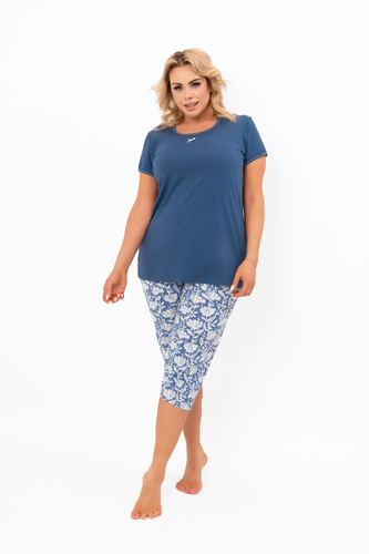 Pigiama da donna Boma - manica corta, pantaloni 3/4, cotone Moda italiana - jeans/stampa