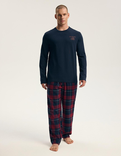 Pigiama uomo Henderson 45455 Indigo blu navy 100% cotone flanella