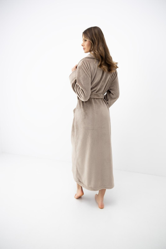 Accappatoio donna Sensis Marron mocca morbido con collo sciallato e tasche