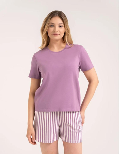 Pigiama donna Moraj PDD2800-009 viola in cotone con pantaloncini a righe