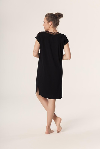 Camicia da notte Petra KB59 Mefemi Nipplex nero - viscosa, pizzo, manica corta, prima del ginocchio