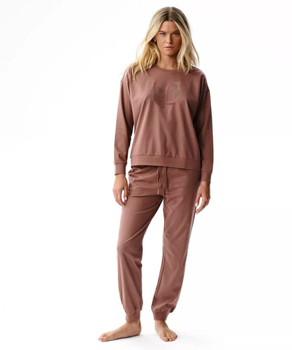 Pigiama donna NLP-501 Atlantic rosa-verde - 100% cotone effetto pesca, manica lunga, pantaloni con tasche | Calore e comfort Premium