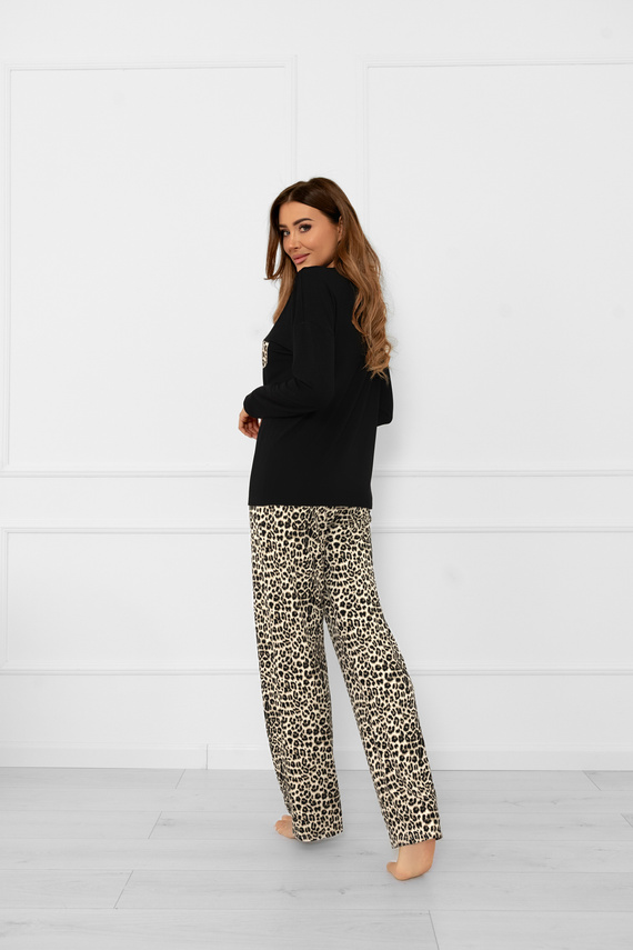 Kenia Pigiama da donna Moda Italiana - manica lunga, pantalone con stampa leopardata
