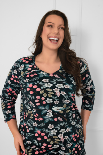 Camicia da notte donna in cotone con maniche a 3/4 Lucja - fantasia floreale Moda italiana