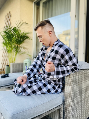 338 Vestaglia da uomo/donna in crêpe De Lafense - bianco/nero