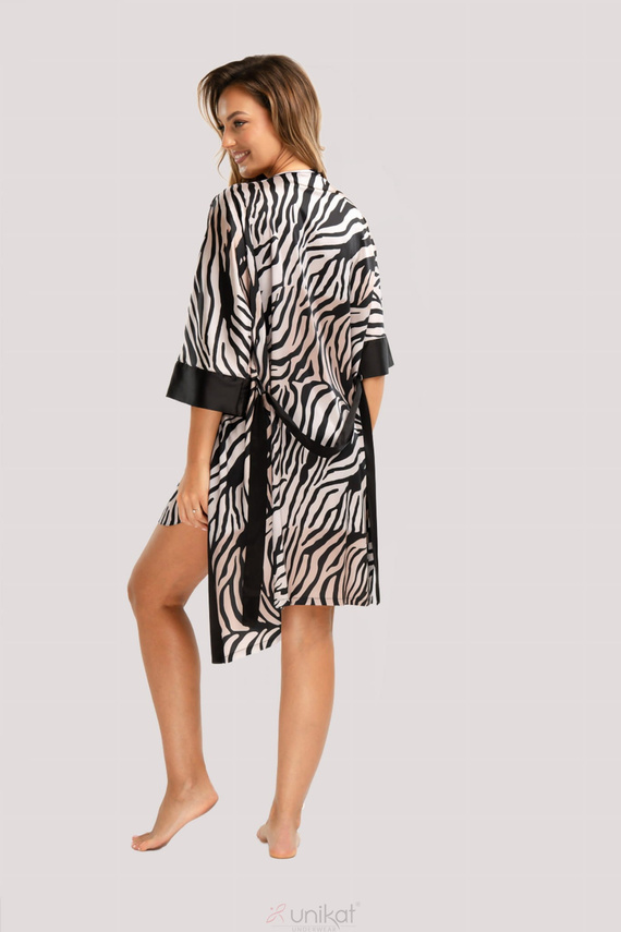 Accappatoio Braga in raso Unikat - zebrato, elegante, con cintura