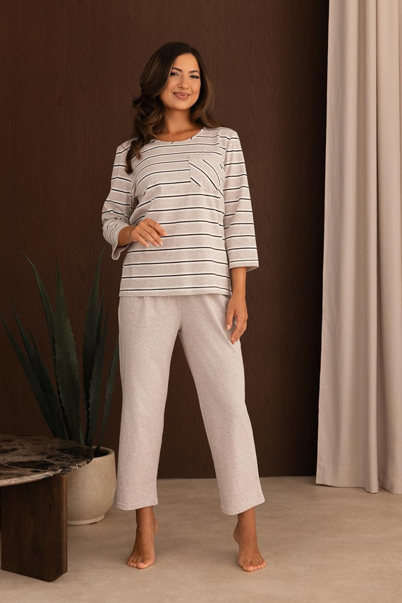 Pigiama donna Regina 4016 7/8 100% cotone manica 7/8 comfort blu