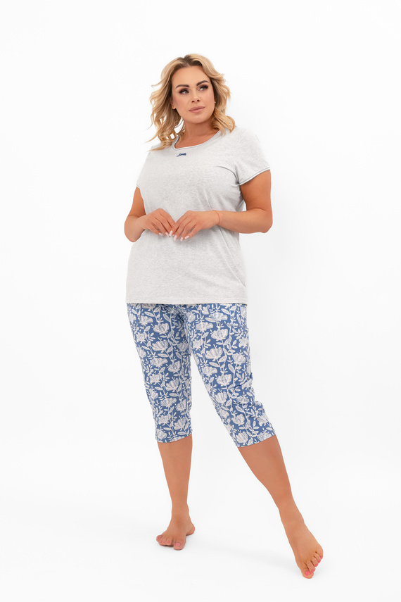 Pigiama donna Boma - manica corta, pantalone 3/4, cotone Italian Fashion - melange/stampa