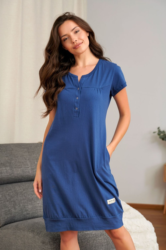 Koszula da notte Doctor Nap 4348 per allattamento 100% cotone premaman indigo