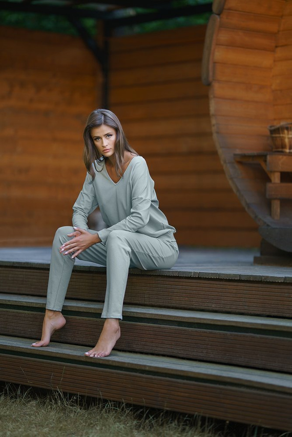 Karina Set donna manica lunga, pantaloni Moda italiana - caramello