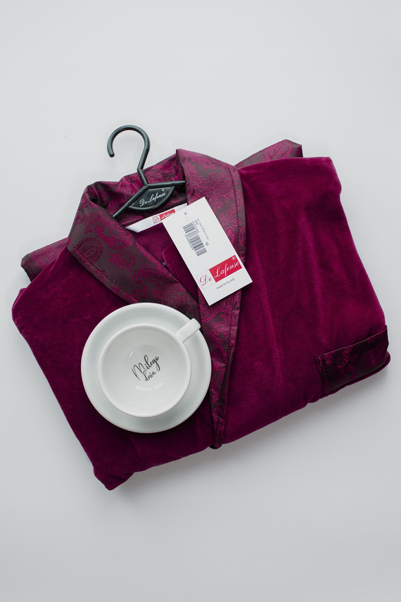 868 Nobile accappatoio da uomo in velluto De Lafense- elegante, morbido, di qualità, bordeaux