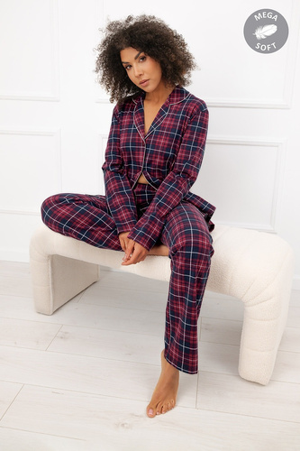 Italian Fashion Alana Pigiama donna in cotone, lunga, aperta, a quadri