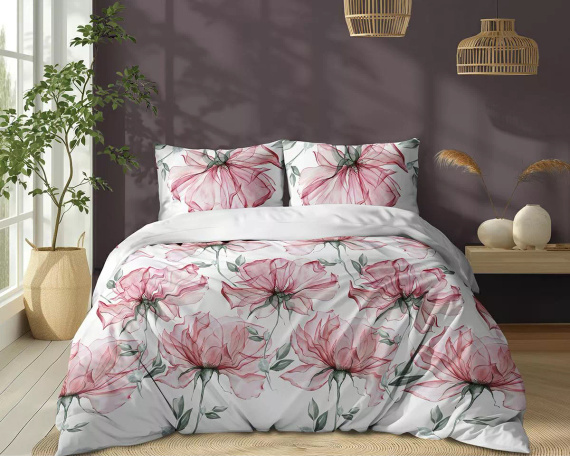 5770 A Cotton Bloom Detexpol biancheria da letto bianca con grandi fiori rosa - 100% cotone, double face, produzione polacca