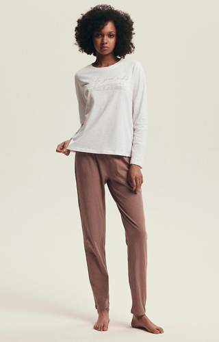 43701 Pigiama donna Delanie Henderson rosa polvere - cotone, manica lunga e pantaloni