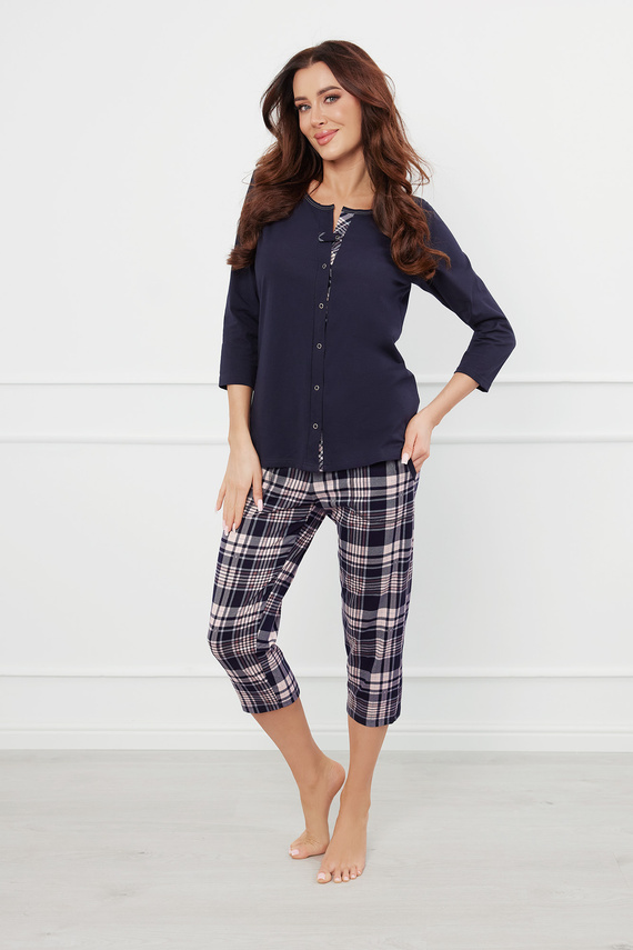 Dona Pigiama donna maniche 3/4, pantaloni 3/4 Moda italiana - blu navy/stampa