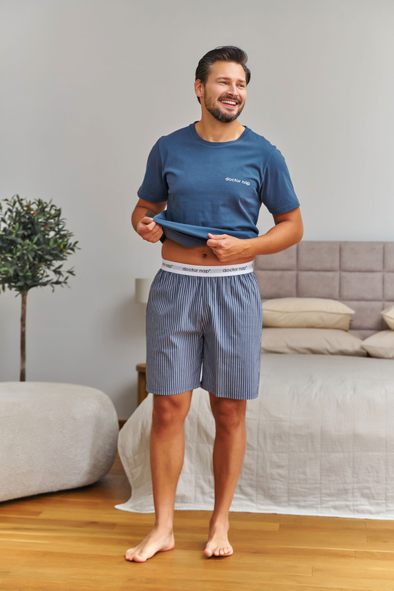 7424 Doctor Nap pigiama uomo in cotone denim blue con pantaloncini a righe