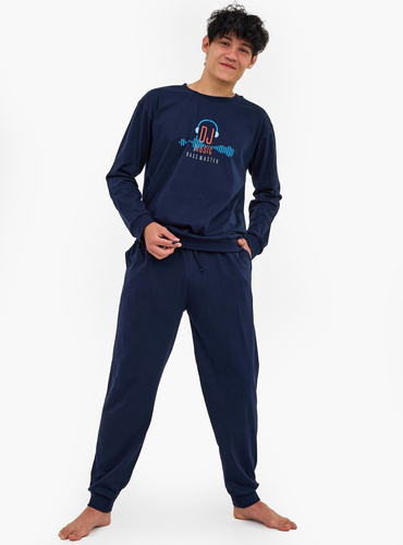 998/56 DJ Pigiama giovanile Cornette blu navy - cotone, manica lunga, pantaloni